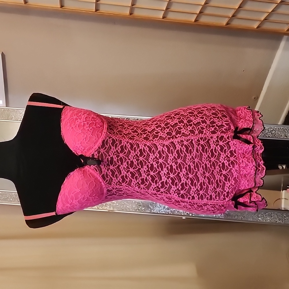 Hot Pink Teddie With Adorable Black Bows Form Fitting SEXY